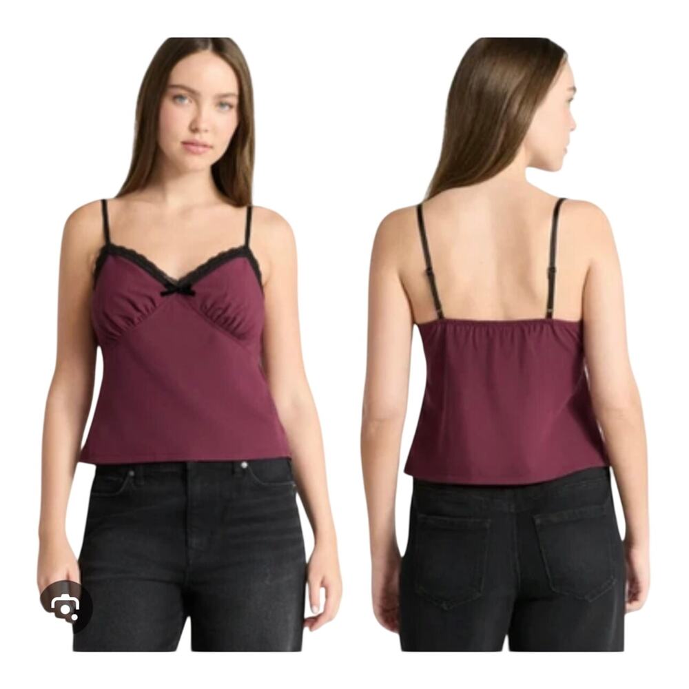 No Boundaries Women's Dark Cherry Sweetheart Semi Cropped Tank Top - XL (16-18)